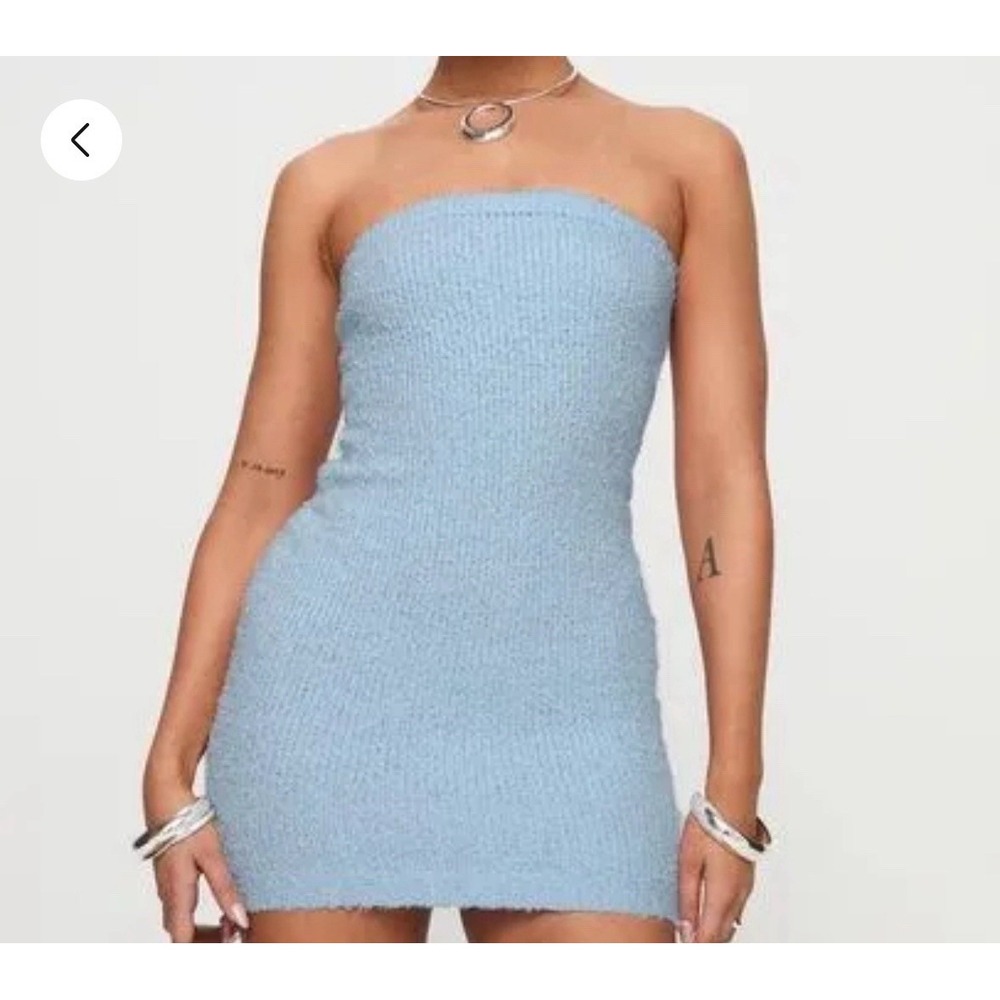 $64 Princess Polly Cloud Strapless BOUCLE MINI DRESS Sky Light Blue 6/S Small EC